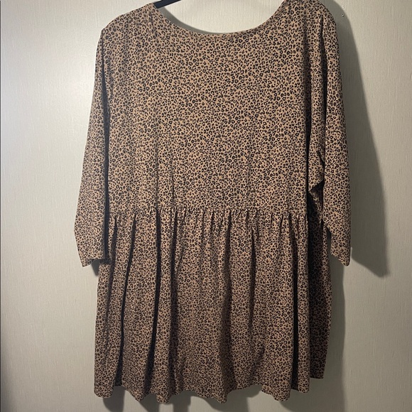 Wonderly Leopard Print button down babydoll tiered Women's Top black brown plus - Picture 6 of 6